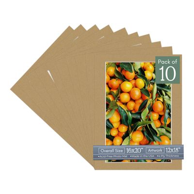 CountryArtHouse Rattan Acid Free 16x20 Picture Frame Mats with White Core Bevel Cut for 12x18 Pictures - Fits 16x20 Frame - Pack of 10 Mats