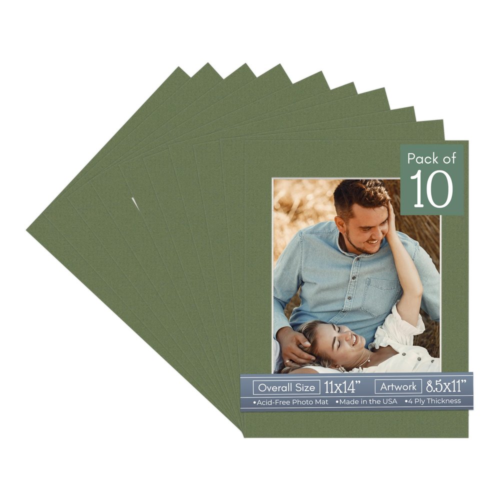CountryArtHouse Dill Acid Free 11x14 Picture Frame Mats with White Core Bevel Cut for 8.5x11 Pictures - Fits 11x14 Frame - Pack of 10 Mats