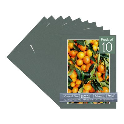 CountryArtHouse Charcoal Acid Free 16x20 Picture Frame Mats with White Core Bevel Cut for 12x18 Pictures - Fits 16x20 Frame - Pack of 10 Mats