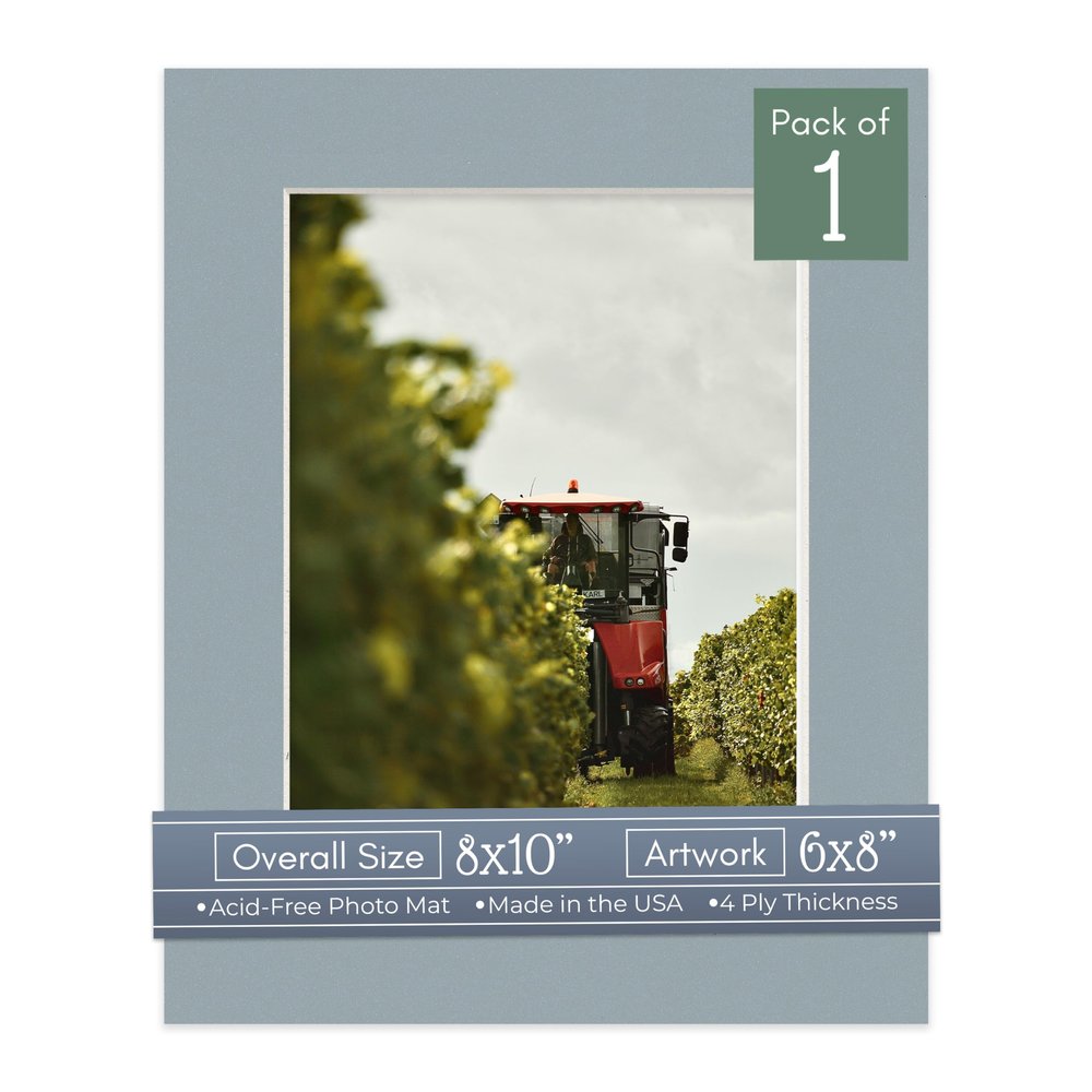 CountryArtHouse Metallic Silver Acid Free 8x10 Picture Frame Mats with White Core Bevel Cut for 6x8 Pictures - Fits 8x10 Frame - One Mat