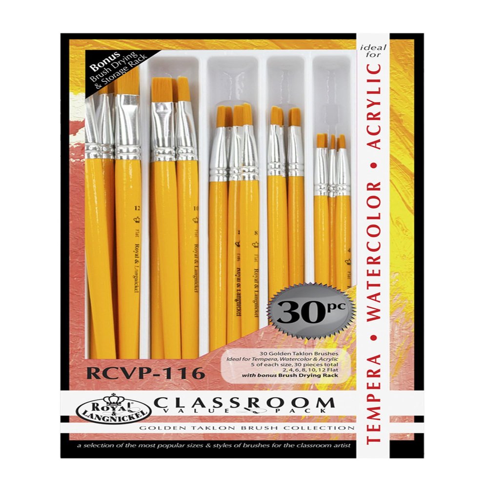 Brushes Paint Gold TAKLON Flat CLASSROM Value Set of 30