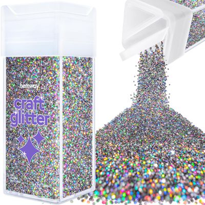 Hemway Craft Glitter Shaker 130g / 4.6oz Glitter for Arts, Crafts, Resin, Tumblers, Painting, Decoration, Festival - Fine (1/64" 0.015" 0.4mm) - Gun Metal Grey Holographic