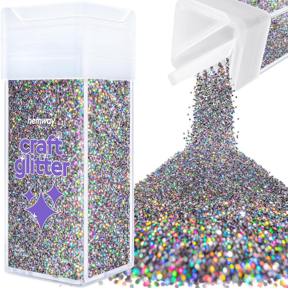 Hemway Craft Glitter Shaker 130g / 4.6oz Glitter for Arts, Crafts, Resin, Tumblers, Painting, Decoration, Festival - Fine (1/64" 0.015" 0.4mm) - Gun Metal Grey Holographic