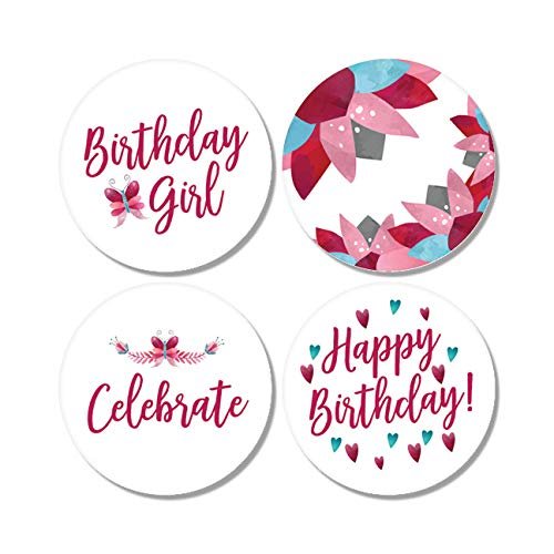 2 Inch Round Birthday Butterflies Circle Labels Sticker For Kids Girls Daughter Party Favor Accessories Cute Decorations Supplies Adorable Wings Themed Celebration Special Occasion Goodie Bags Treat
