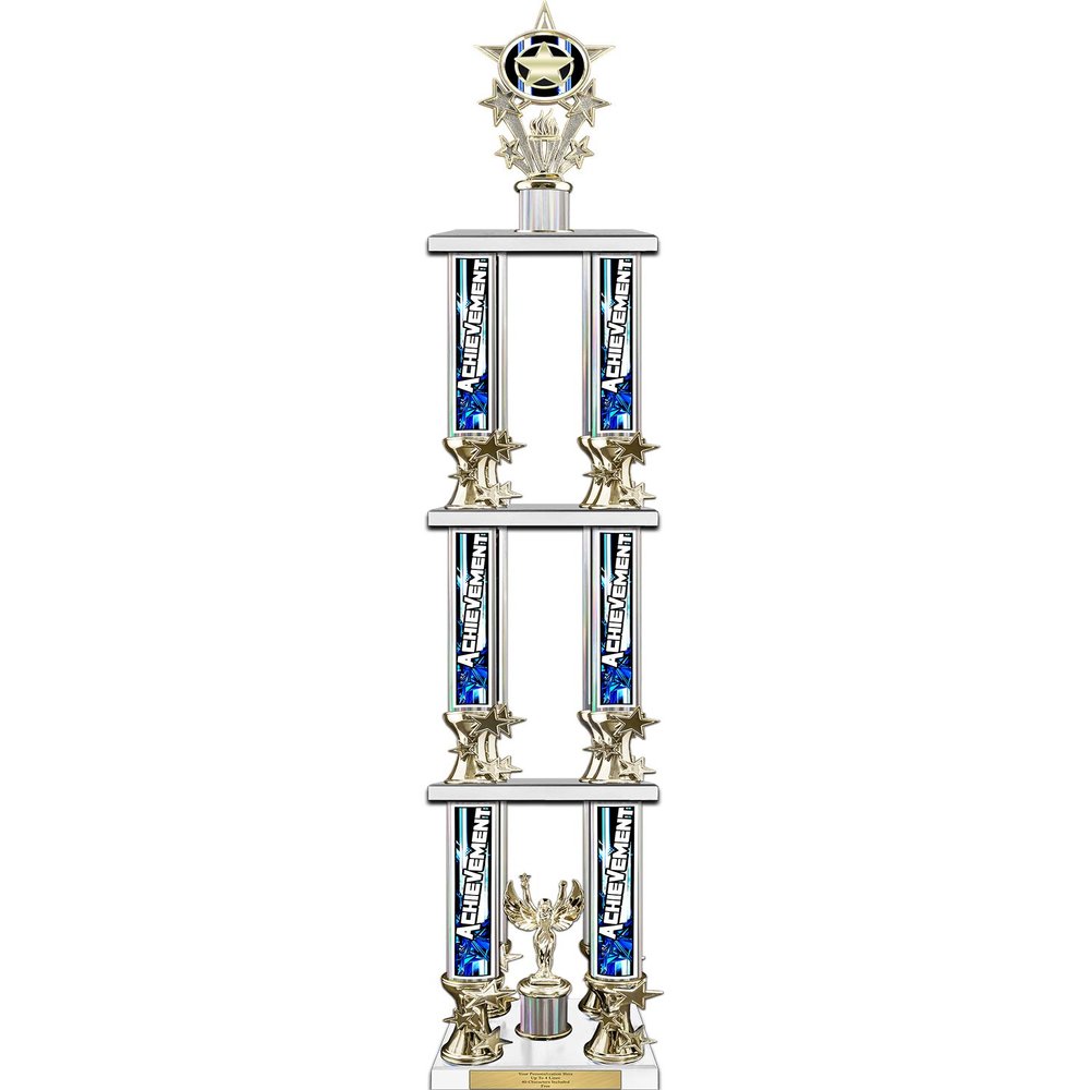 TrophyDeals 58" Action Matrix Achievement Silver Flute 3 Tier 4 Column Trophy, Custom Achievement Trophies with Personalized Engraving - WWH429FS-ACAMB