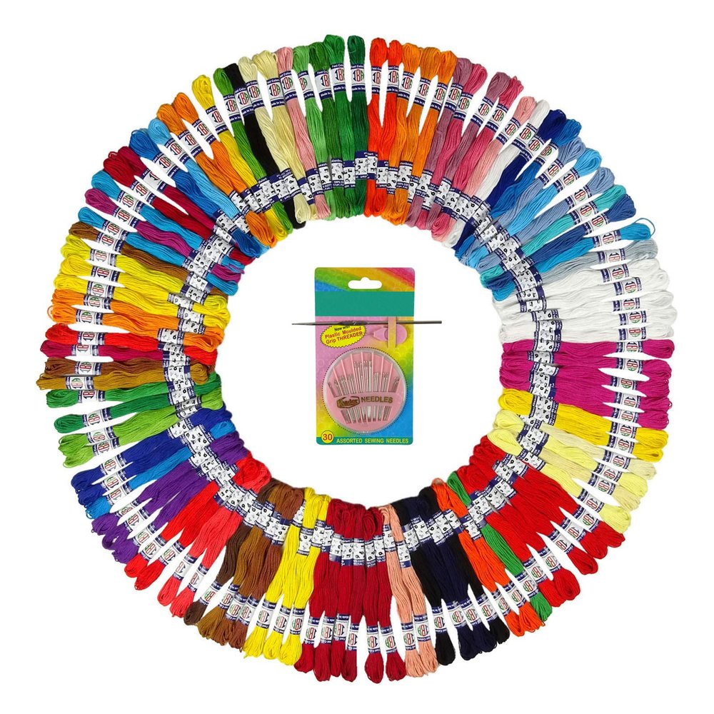 IBA Indianbeautifulart Bulk 100% Cotton Embroidery Cross Stitch Thread Bracelet DIY Craft Floss Premium Assorted Color Pack of 300 Pcs + 1 Needle Box