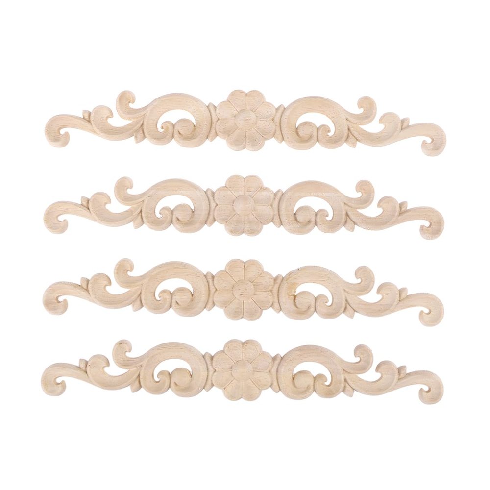 4pcs Wood Carved Onlay Applique Unpainted Rose Flower Applique for DIY Craft Door Home Furniture Decoration