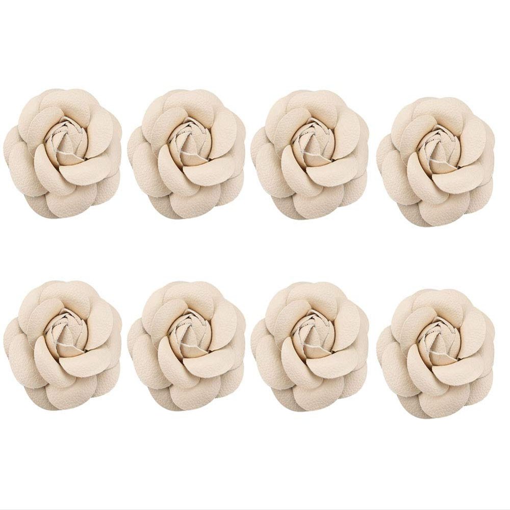 Fodattm 8PCS Faux Leather Rose Flower Wedding Sandals Shoes Decoration Charms DIY Crafts Findings Accessories Scarf Winter Boots Shoes Bag Package Accessories Material Eternal Flower (Beige)