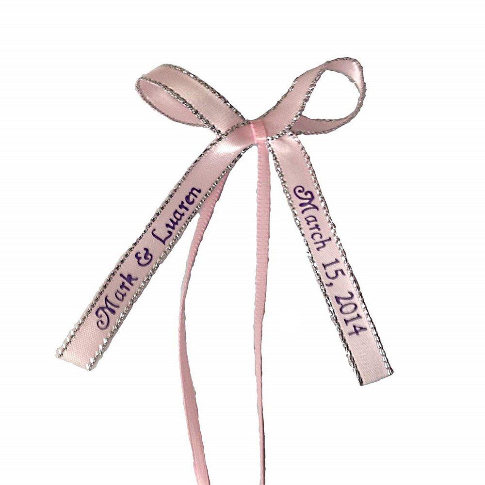 100 Made Party Favors Plus Brand Bows Personalized Ribbon 3/8" Satin Silver Edge Party Wedding Baby Shower Favor
