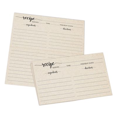 321Done Folding Recipe Cards - Set of 50, 6x5 folds to 3x5, Large Double-sided Rustic Tan Recipe Cards, Script Design for Bridal Shower & Wedding Gift, Made in USA