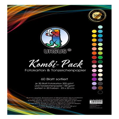 URSUS Anniversary Edition Combination pad Sheets of Coloured Drawing Paper 130 Photo Card 300 g/m2, Approx. 23 x 33 cm, 30, Fresh Cellulose