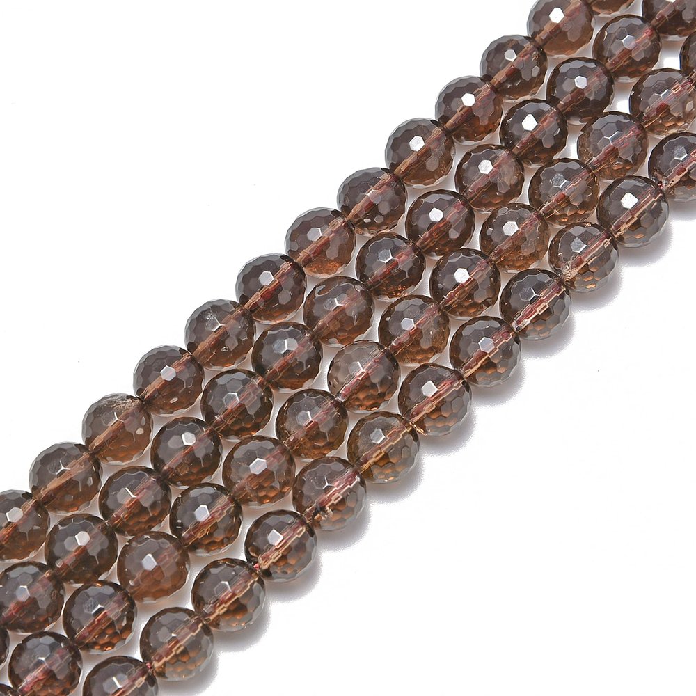 JM Design Natural Smoky Quartz Faceted Round Shape Loose Gemstone Beads Size 4mm 15.5" Strand for Jewelry Making, Arts and Craft