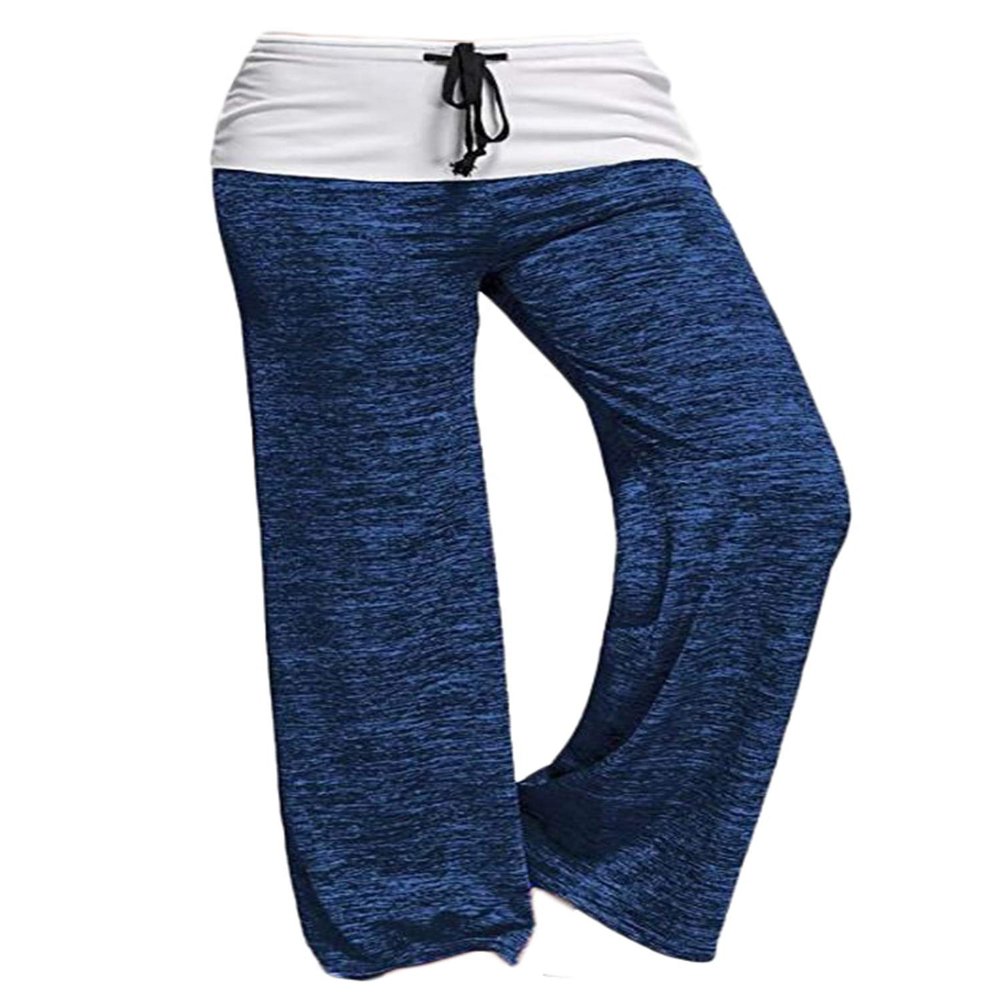 Andongnywell Women Pants High Waist Elastic Loose Wide Leg Trousers Dancing Yoga Pants (Blue,Large)