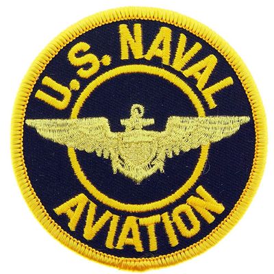 United States Navy USN Aviation Embroidered Patch, with Iron-On Adhesive (Blue and Yellow)