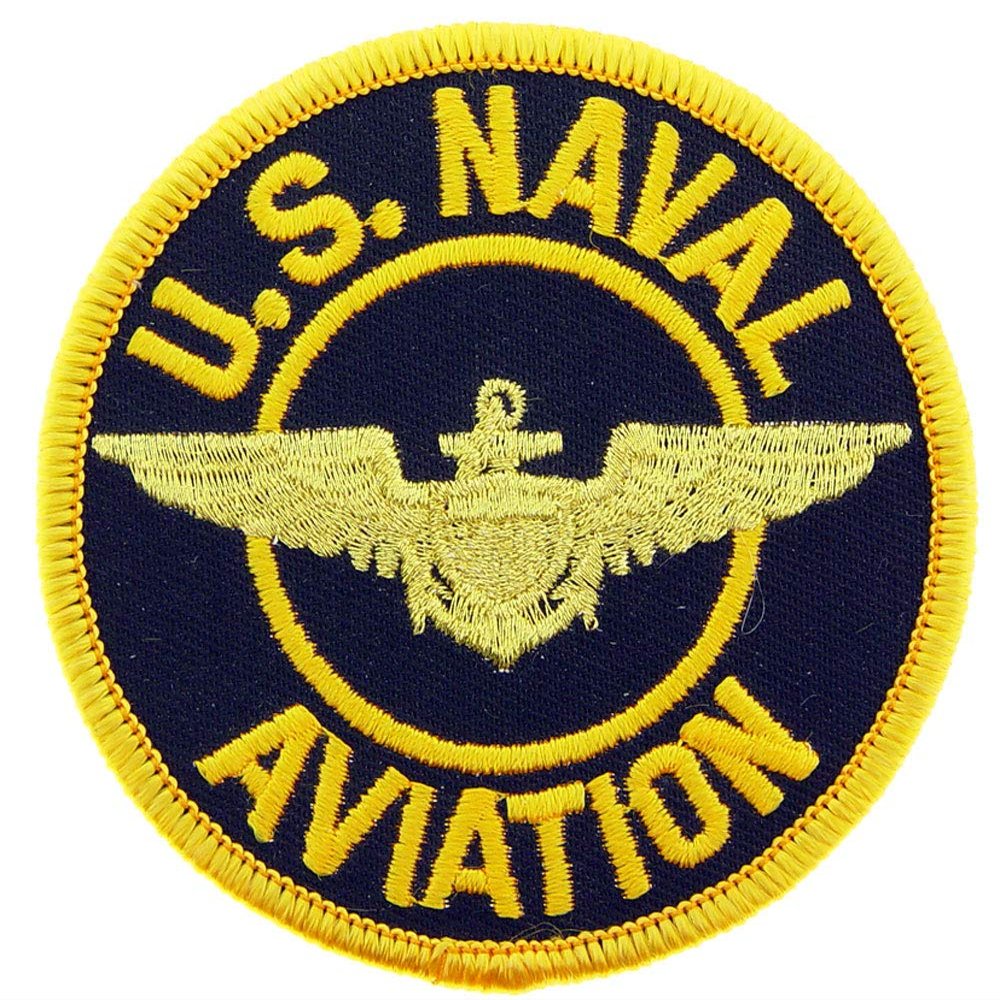 United States Navy USN Aviation Embroidered Patch, with Iron-On Adhesive (Blue and Yellow)