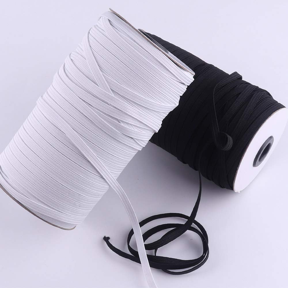 3-12mm White Flat Elastic Cord Stretch Cord Elastic Band String Craft DIY Sewing Supplies Jewelry Making,Clothing 144yard (Black 4mm)