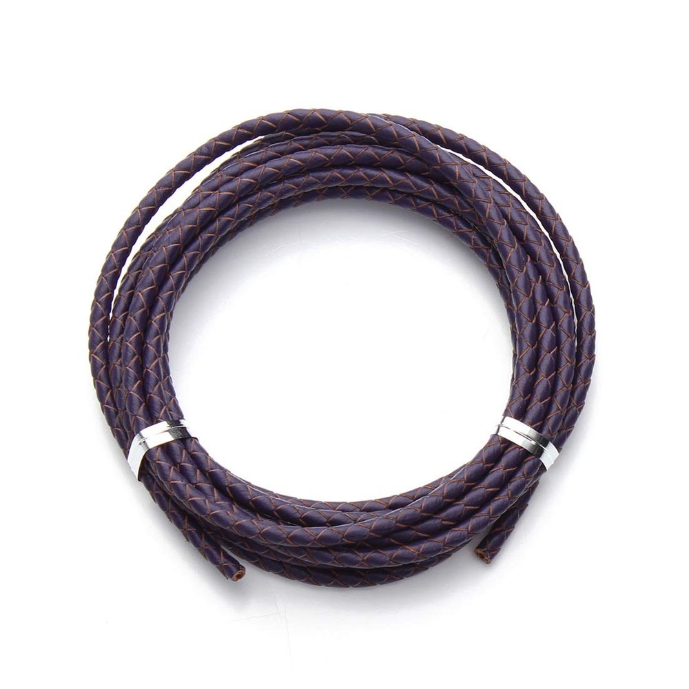 2 Meter Round Genuine Leather Cord Bolo Braided Leather Cord DIY Bracelets Neckacle Beading Jewelry Making Making (Purple, Dia=4mm)