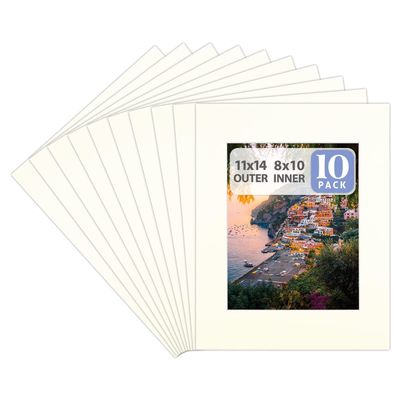 Golden State Art, Pack of 10, 11x14 for 8x10 Picture Photo Mat -White-core, Acid-Free - Great for Frames, Artwork, Prints, Pictures, Ivory Turret