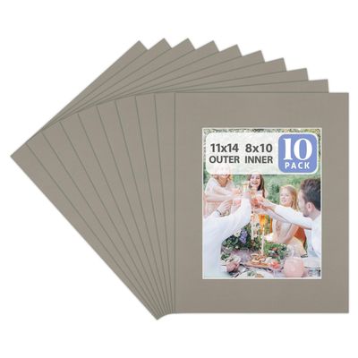 Golden State Art, Pack of 10, 11x14 for 8x10 Color Picture Photo Mat -White-core, Acid-Free - Great for Frames, Artwork, Prints, Pictures, Middle Gray