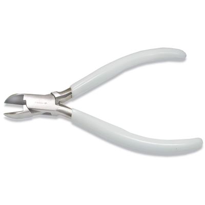 The Beadsmith 5 inch (130mm) Side Cutter, with polished steel head, white PVC comfort grip and double-leaf spring handle, jewelry making tool, 300 series