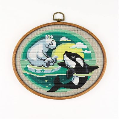 Bear and Grampus K004 Counted Cross Stitch Pattern. Printed Pattern Inside. No Fabric, Threads, Needles, Hoops. Embroidery Pattern