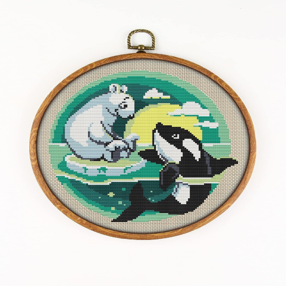 Bear and Grampus K004 Counted Cross Stitch Pattern. Printed Pattern Inside. No Fabric, Threads, Needles, Hoops. Embroidery Pattern