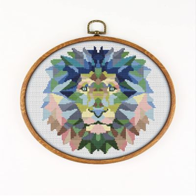 A4 Polygonal Lion K247 Counted Cross Stitch Pattern. Printed Pattern Inside. No Fabric, Threads, Needles, Hoops. Embroidery Pattern