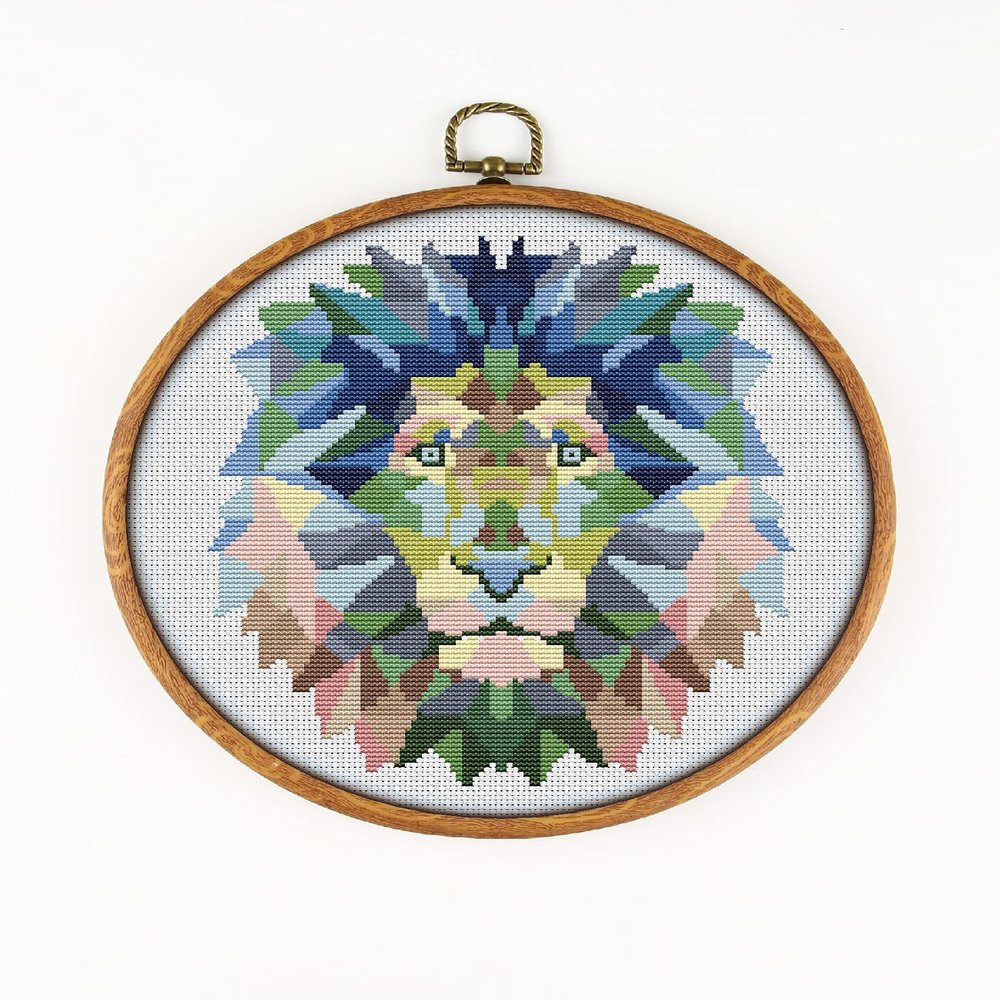A4 Polygonal Lion K247 Counted Cross Stitch Pattern. Printed Pattern Inside. No Fabric, Threads, Needles, Hoops. Embroidery Pattern