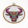 Mandala Bull K229 Counted Cross Stitch KIT#2. Threads, Needles, Fabric, Clippers, Needle Threader and Printed Pattern Inside. Embroidery Pattern Kit view 1
