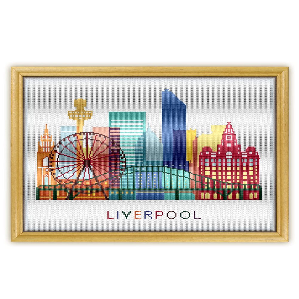 A3 Liverpool Color K360 Counted Cross Stitch KIT#2. Threads, Needles, Fabric, Clippers, Needle Threader and Printed Pattern Inside. Embroidery Pattern Kit
