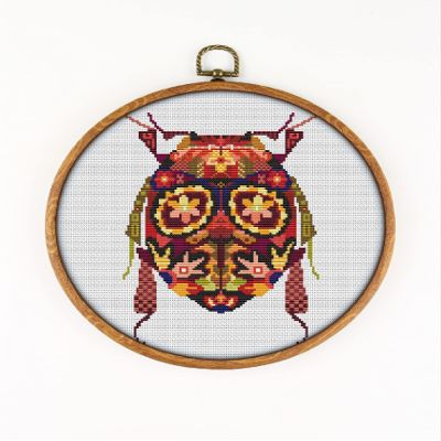 Mandala Bug K641 Counted Cross Stitch KIT#2. Threads, Needles, Fabric, Clippers, Needle Threader and Printed Pattern Inside. Embroidery Pattern Kit