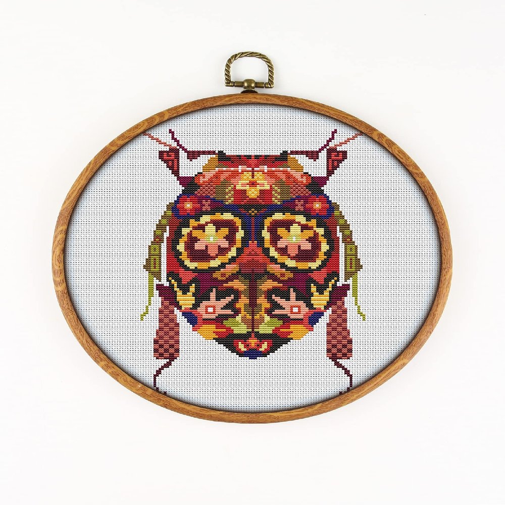 Mandala Bug K641 Counted Cross Stitch KIT#2. Threads, Needles, Fabric, Clippers, Needle Threader and Printed Pattern Inside. Embroidery Pattern Kit