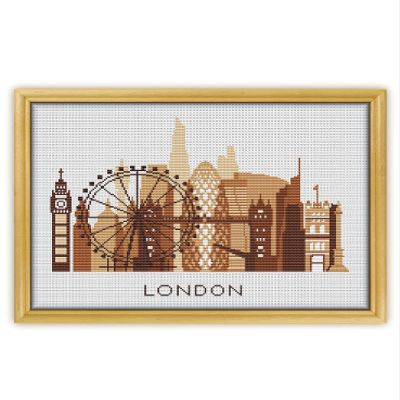 A3 London Sepia K350 Counted Cross Stitch KIT#2. Threads, Needles, Fabric, Clippers, Needle Threader and Printed Pattern Inside. Embroidery Pattern Kit