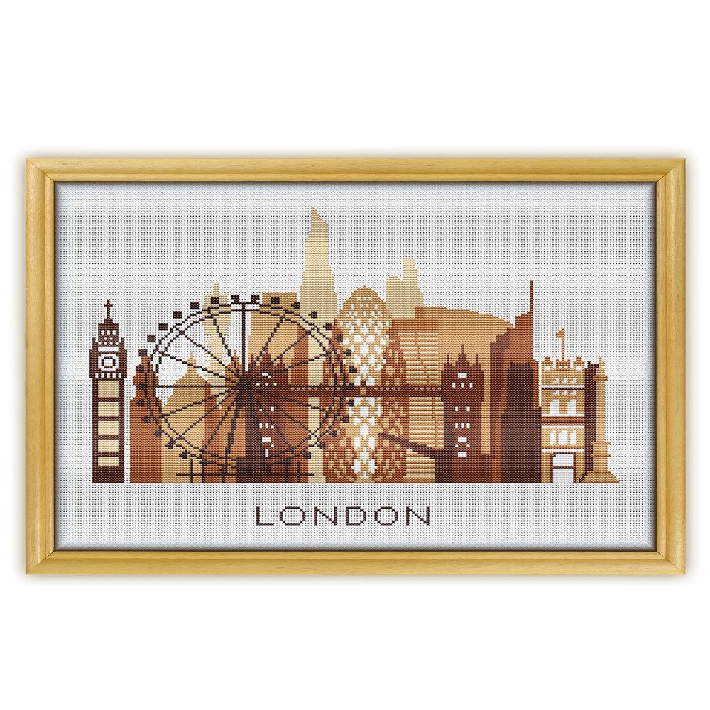 A3 London Sepia K350 Counted Cross Stitch KIT#2. Threads, Needles, Fabric, Clippers, Needle Threader and Printed Pattern Inside. Embroidery Pattern Kit
