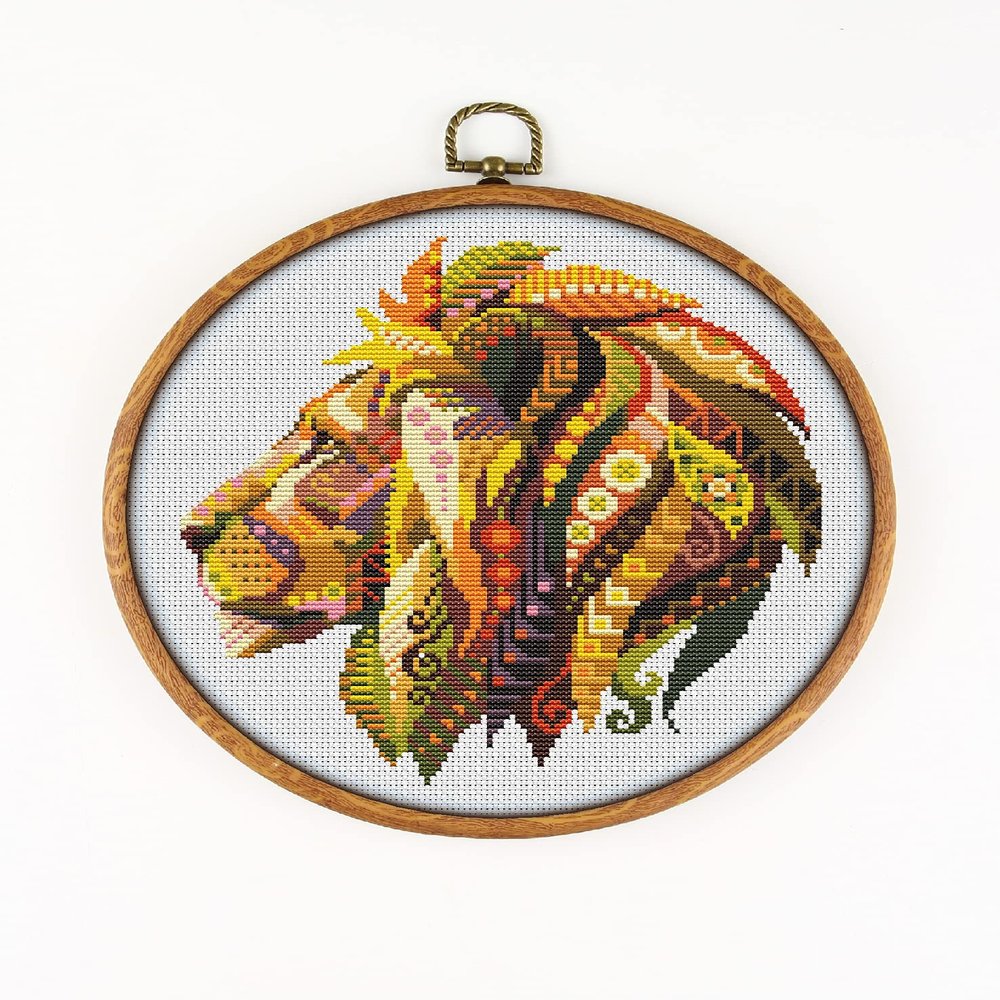 Mandala Lion K570 Counted Cross Stitch Pattern. Printed Pattern Inside. No Fabric, Threads, Needles, Hoops. Embroidery Pattern