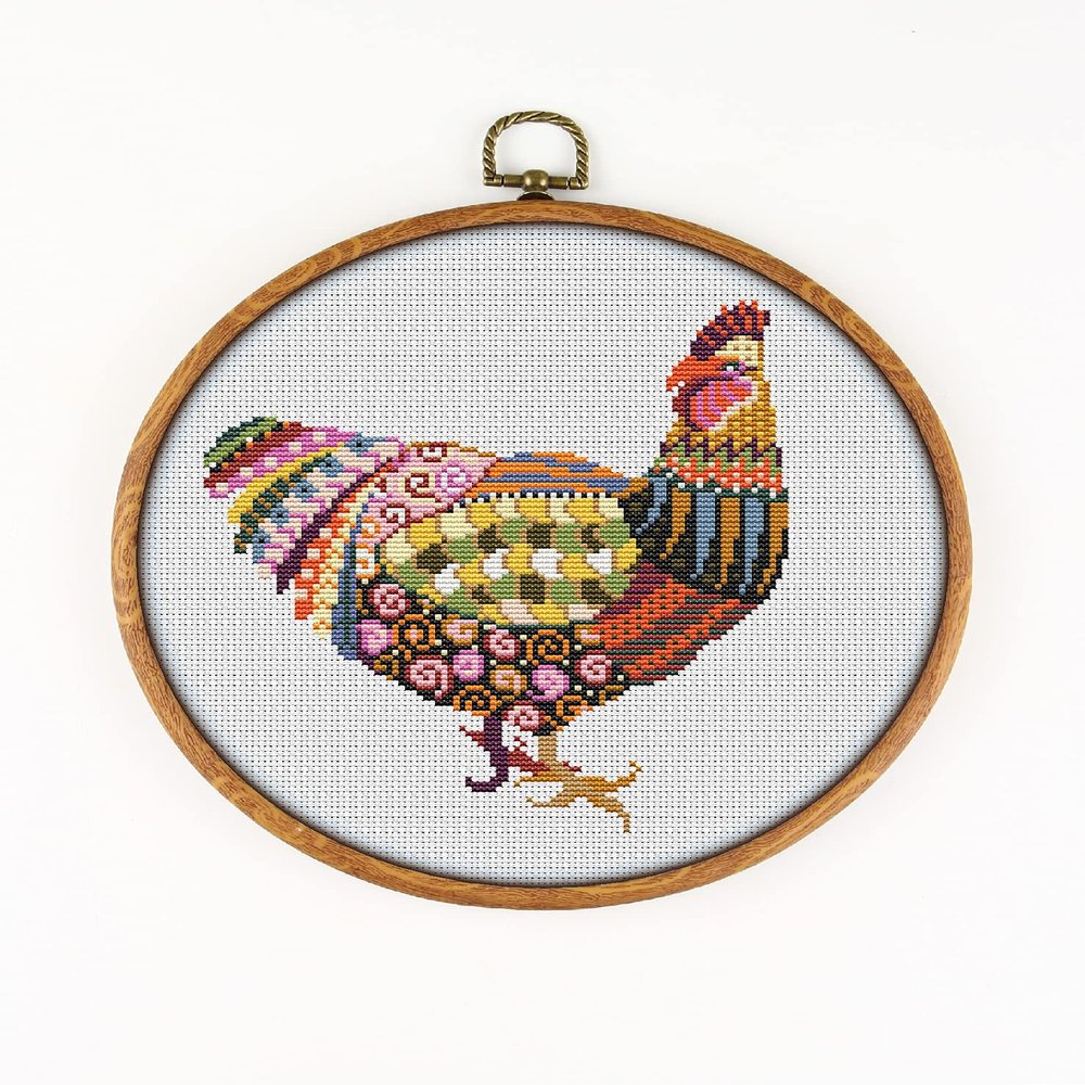 Mandala Hen K300 Counted Cross Stitch KIT#2. Threads, Needles, Fabric, Clippers, Needle Threader and Printed Pattern Inside. Embroidery Pattern Kit