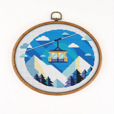 Ski Lift K502 Counted Cross Stitch Pattern. Printed Pattern Inside. No Fabric, Threads, Needles, Hoops. Embroidery Pattern