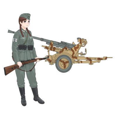 FineMolds 1/35 Historic Costume Girl 3.7cm Flak 37 AA Gun with Figure Hannah - Plastic Model Building Kit # HC6