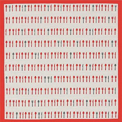 Japanese Furoshiki Cute Handkerchief & Bento Kinchaku Bag Cotton Fabric Wrapping Cloth Handmade in Kyoto Gifts Souvenir (50 x 50cm, Cutlery red)
