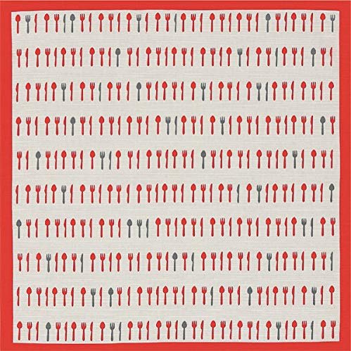 Japanese Furoshiki Cute Handkerchief & Bento Kinchaku Bag Cotton Fabric Wrapping Cloth Handmade in Kyoto Gifts Souvenir (50 x 50cm, Cutlery red)