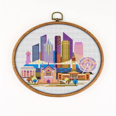 Brisbane K836 Counted Cross Stitch KIT#3. Threads, Needles, Fabric, Embroidery Hoop and Printed Color Pattern Inside. Embroidery Pattern