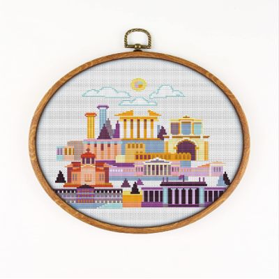 Athens K658 Counted Cross Stitch KIT#3. Threads, Needles, Fabric, Embroidery Hoop and Printed Color Pattern Inside. Embroidery Pattern