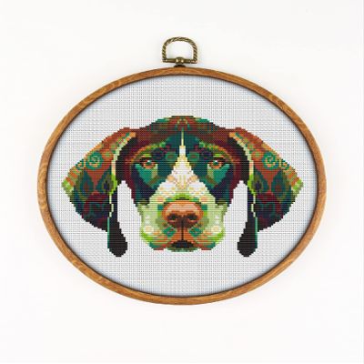 Pointer K778 Counted Cross Stitch KIT#3. Threads, Needles, Fabric, Embroidery Hoop and Printed Color Pattern Inside. Embroidery Pattern