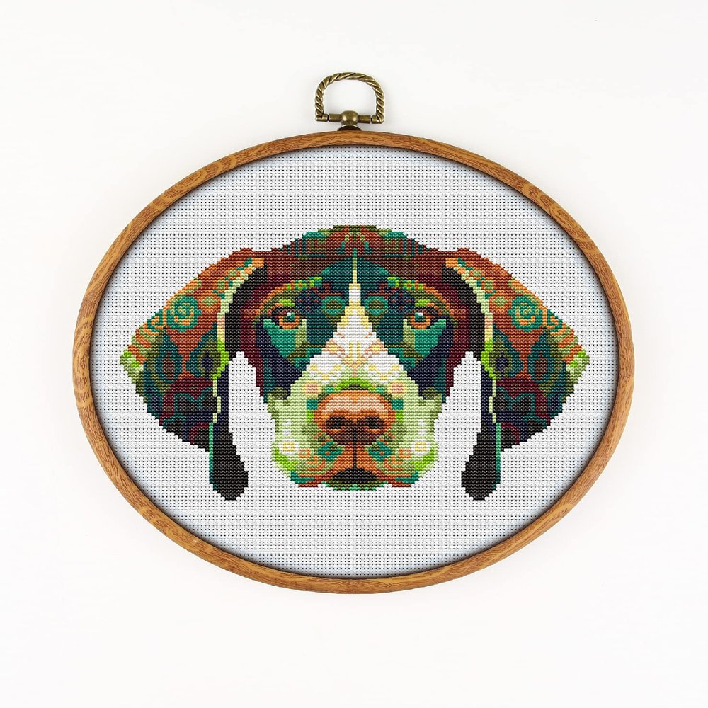Pointer K778 Counted Cross Stitch KIT#3. Threads, Needles, Fabric, Embroidery Hoop and Printed Color Pattern Inside. Embroidery Pattern