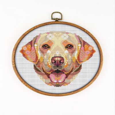 Retriever Labrador K786 Counted Cross Stitch KIT#3. Threads, Needles, Fabric, Embroidery Hoop and Printed Color Pattern Inside. Embroidery Pattern