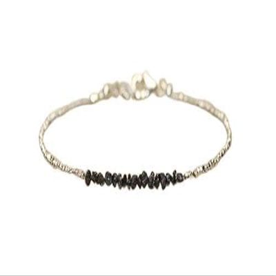 WORLD WIDE GEMS 925 Sterling Silver Rock Gift Silver Helling 1.5-2.5mm Stracking Black Black Rough Diamond Bracelet Chips, Faceted 7" for Mens, Womens, gf, bf & Adult.