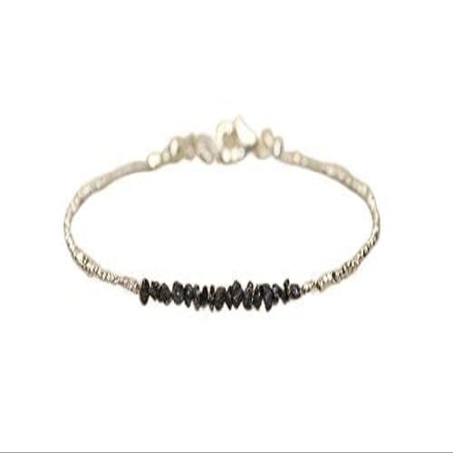 WORLD WIDE GEMS 925 Sterling Silver Rock Gift Silver Helling 1.5-2.5mm Stracking Black Black Rough Diamond Bracelet Chips, Faceted 7" for Mens, Womens, gf, bf & Adult.