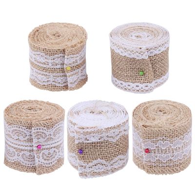 EXCEART 5pcs Burlap Lace Craft Ribbon Roll Natural Linen for Wedding Decorations Handmade Crafts Party Favors Mixed Styles