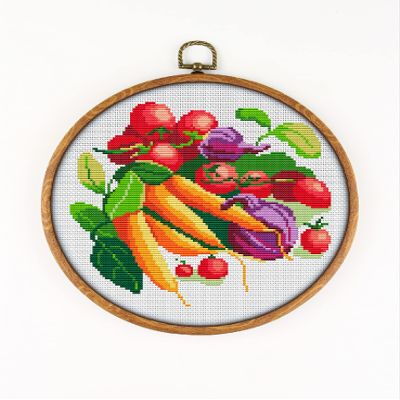 Carrot Onion Tomatoes and Spinach K1053 Counted Cross Stitch Pattern. Printed Pattern Inside. No Fabric, Threads, Needles, Hoops. Embroidery Pattern