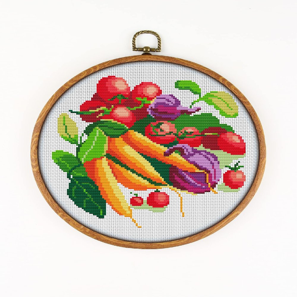 Carrot Onion Tomatoes and Spinach K1053 Counted Cross Stitch Pattern. Printed Pattern Inside. No Fabric, Threads, Needles, Hoops. Embroidery Pattern